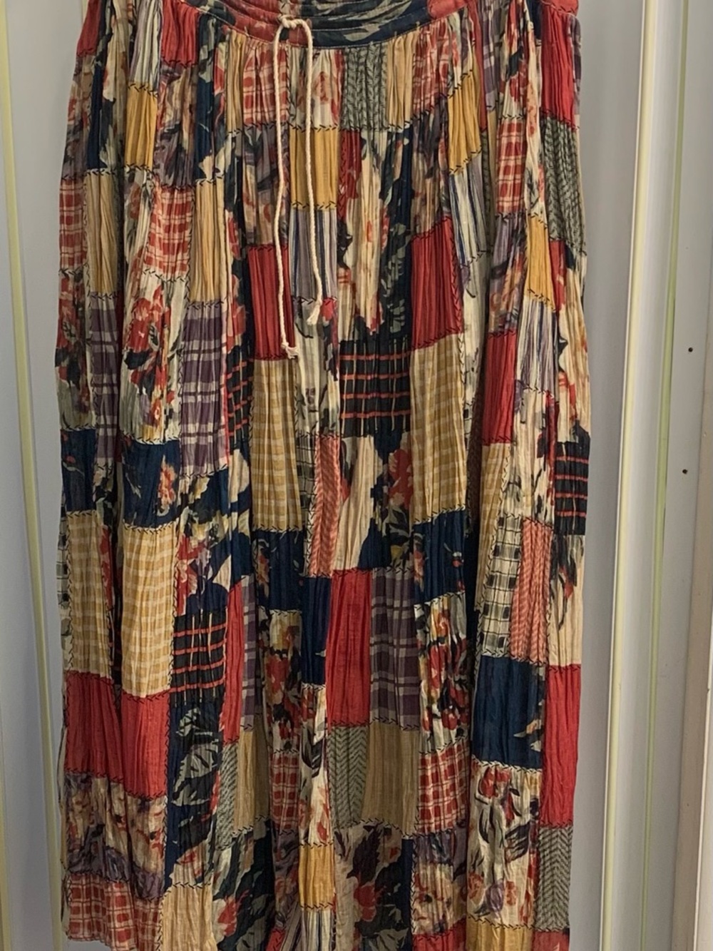 Vintage Short Circuit 1980’s - 1990’s Patchwork Maxi Skirt in Red, Navy & Cream